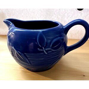 Coastal Farmhouse Blue Large Creamer or Gravy Boat Pfaltzgraff Blue Leaf Vintage